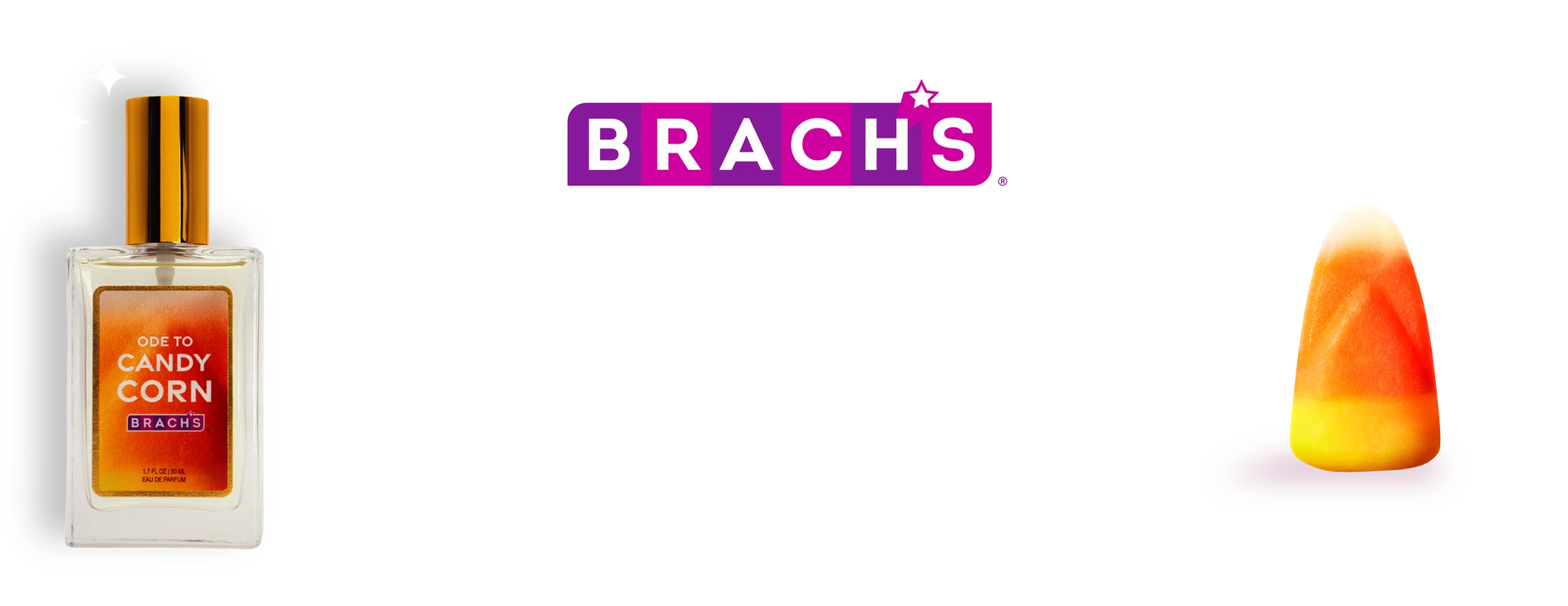 Brach's Candy Corn Season campaign banner featuring the Ode to Candy Corn fragrance and candy corn
